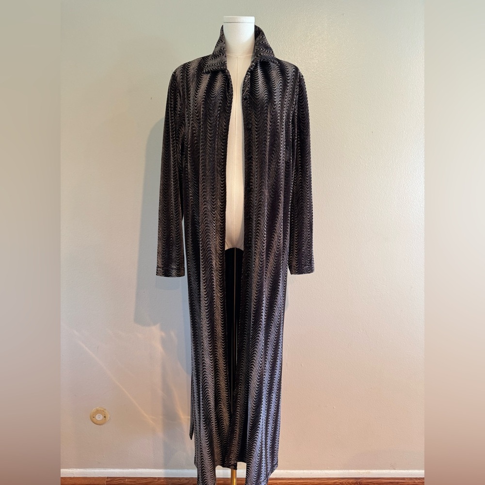 Vintage Ronni Nicole Black and Brown Textured Duster Coat